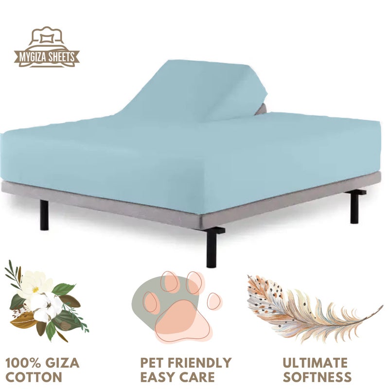MyGiza Sheets Top Split King Sheets Sets for Adjustable Bed-Sheets for Sleep Number Beds  Split Top King-King 34"" Top Split King Sheets -4 Pcs Set Split Top King Sheets 100% Giza Cotton (Light Blue)  - Image 4