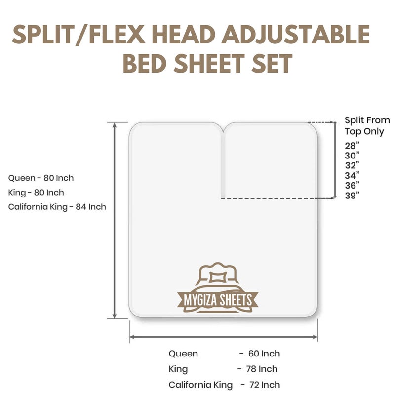 MyGiza Sheets Top Split King Sheets Sets for Adjustable Bed-Sheets for Sleep Number Beds  Split Top King-King 34"" Top Split King Sheets -4 Pcs Set Split Top King Sheets 100% Giza Cotton (Light Blue)  - Image 3