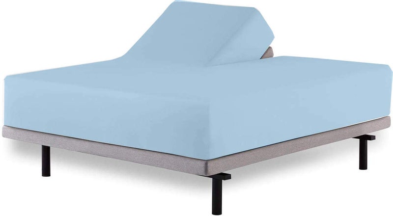 MyGiza Sheets Top Split King Sheets Sets for Adjustable Bed-Sheets for Sleep Number Beds  Split Top King-King 34"" Top Split King Sheets -4 Pcs Set Split Top King Sheets 100% Giza Cotton (Light Blue)  - Image 1
