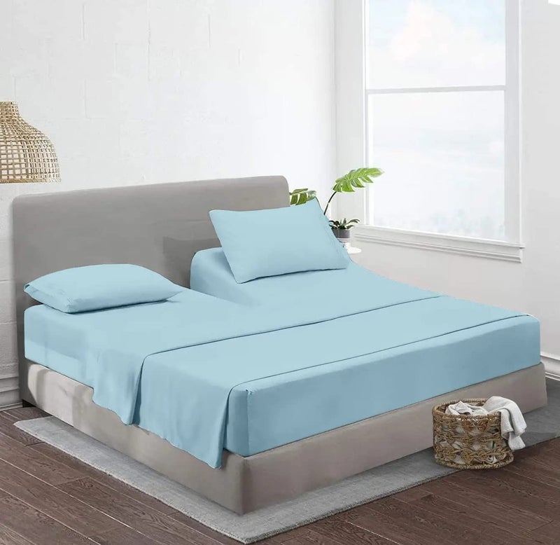 MyGiza Sheets Top Split King Sheets Sets for Adjustable Bed-Sheets for Sleep Number Beds  Split Top King-King 34"" Top Split King Sheets -4 Pcs Set Split Top King Sheets 100% Giza Cotton (Light Blue)  - Image 5