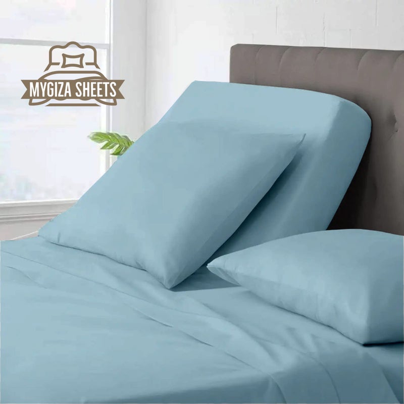 MyGiza Sheets Top Split King Sheets Sets for Adjustable Bed-Sheets for Sleep Number Beds  Split Top King-King 34"" Top Split King Sheets -4 Pcs Set Split Top King Sheets 100% Giza Cotton (Light Blue)  - Image 2