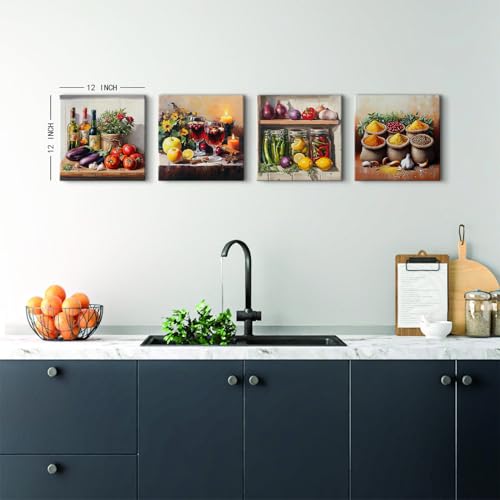 YOOOAHU Colorful Kitchen Wall Art Farmhouse Spices Food Herbs Pictures Mason Jar Wall Decor for Dining Room Rustic Vintage Fresh Vegetable Painting Canvas Prints Restaurant Artwork Home Decoration 12x12" 4P - Image 5
