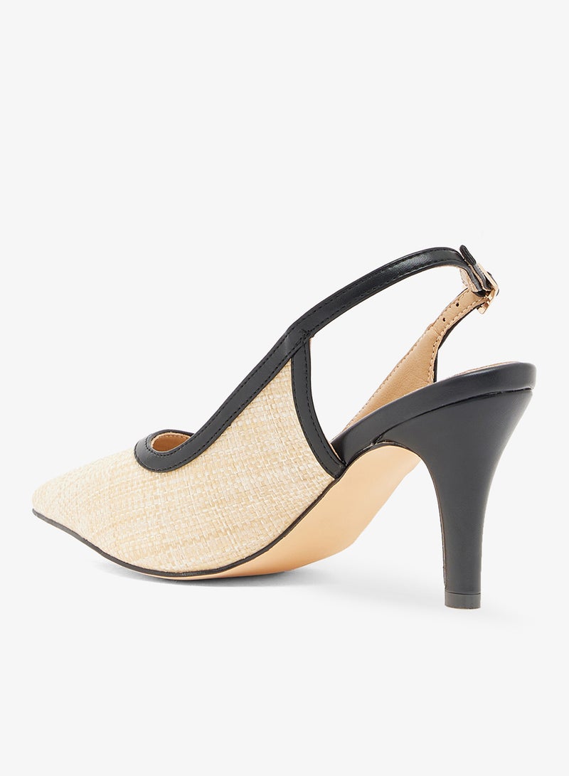 ايلا صندل رافيا طبيعي مدبب بحزام كعب أسود وكعب قطة - Image 3