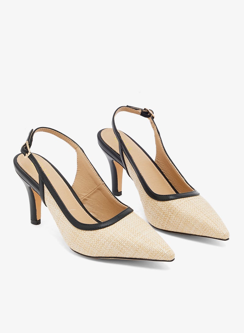 ايلا صندل رافيا طبيعي مدبب بحزام كعب أسود وكعب قطة - Image 4