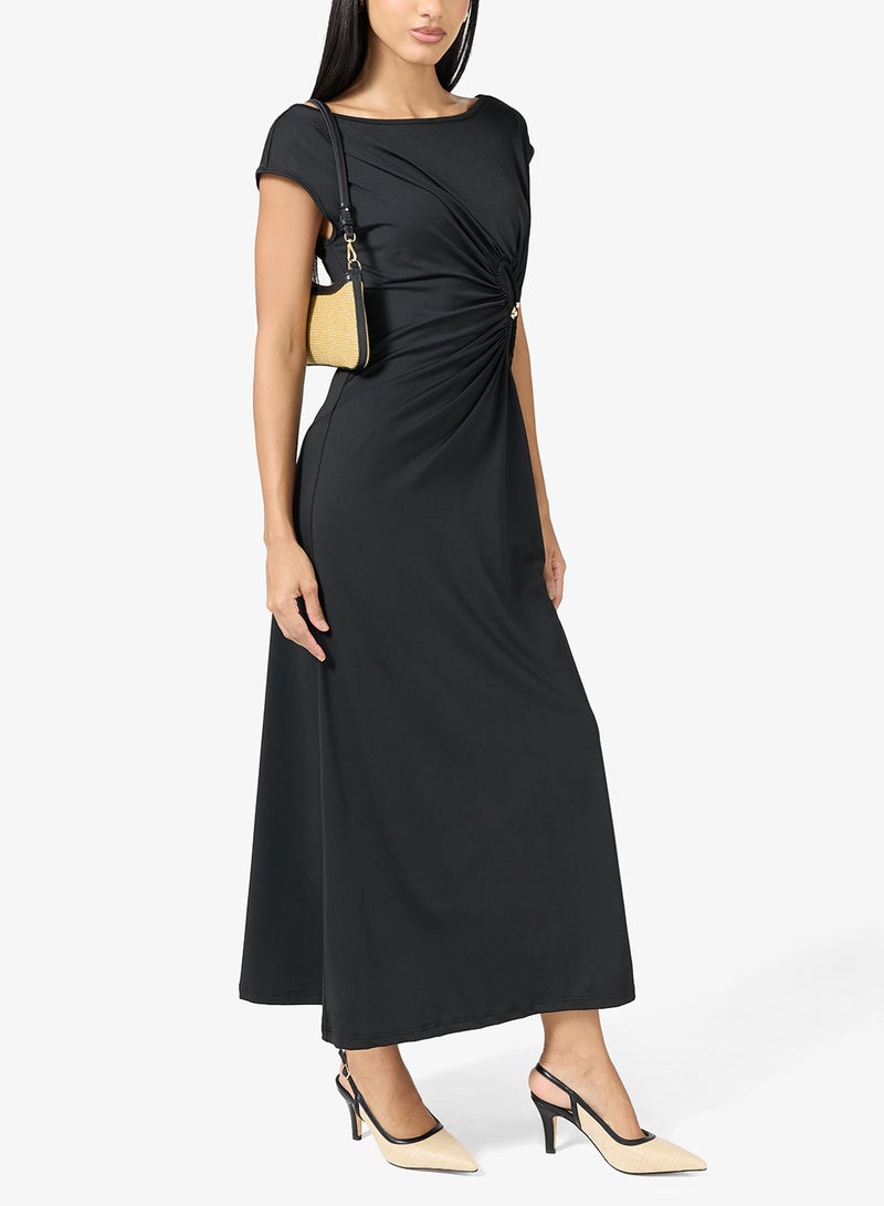 ايلا صندل رافيا طبيعي مدبب بحزام كعب أسود وكعب قطة - Image 5