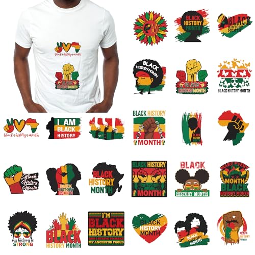 FSHANEE Black History Month Iron on Transfers Stickers Black History Patches Decals Appliques Heat Transfers Vinyl Decals for T-Shirts Clothes Handbag Pillow Covers DIY BHM Party Decorations Set of 24 Counts - Image 1