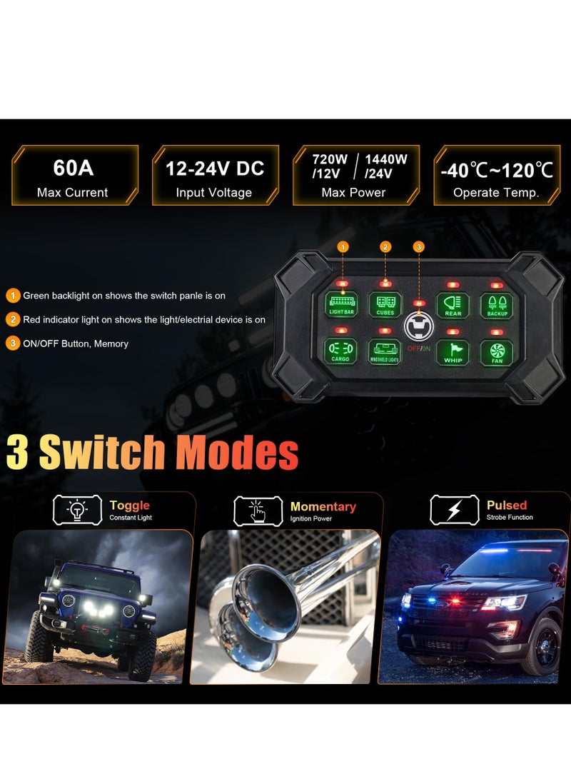 Wireless 8 Gang Switch Panel, Remote Control Switch Pod with Toggle Momentary Pulsed Waterproof Universal Circuit Control Relay System Box for Off Road Truck Jeep Boat SUV UTV ATV Camper - Image 3