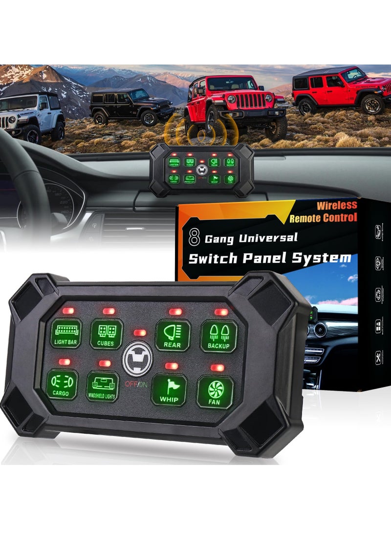 Wireless 8 Gang Switch Panel, Remote Control Switch Pod with Toggle Momentary Pulsed Waterproof Universal Circuit Control Relay System Box for Off Road Truck Jeep Boat SUV UTV ATV Camper - Image 1