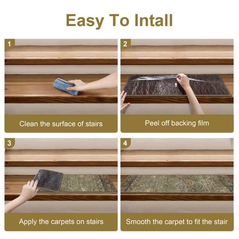sarben Carpet Stair Treads Non Slip 1PCS, 30" X 30"Edging Stair Runner for Wooden Steps Indoor, Resistant Stair Rugs with Reusable TPE Adhesive Backing, Residue Free Mat for Kids,Pets,Vintage Sage - Image 5