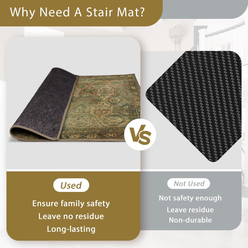 sarben Carpet Stair Treads Non Slip 1PCS, 30" X 30"Edging Stair Runner for Wooden Steps Indoor, Resistant Stair Rugs with Reusable TPE Adhesive Backing, Residue Free Mat for Kids,Pets,Vintage Sage - Image 4