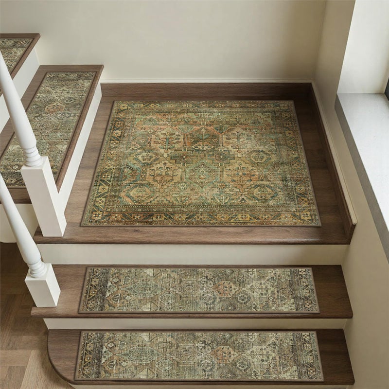 sarben Carpet Stair Treads Non Slip 1PCS, 30" X 30"Edging Stair Runner for Wooden Steps Indoor, Resistant Stair Rugs with Reusable TPE Adhesive Backing, Residue Free Mat for Kids,Pets,Vintage Sage - Image 1