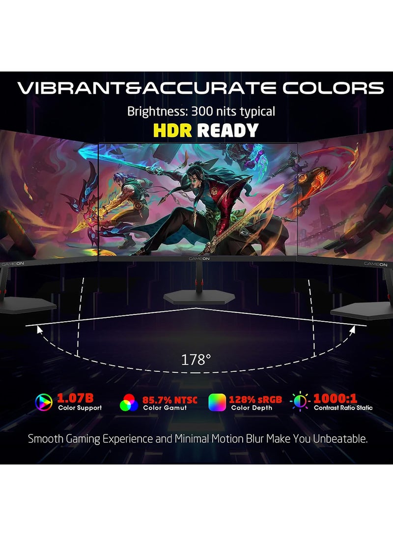 GAMEON 27 Inch QHD Gaming Monitor, 180Hz IPS Display, 1ms Response Time, HDMI 2.1, Flat Screen, FreeSync & G-Sync Compatible, 2560×1440, PC & Console Ready black - Image 2