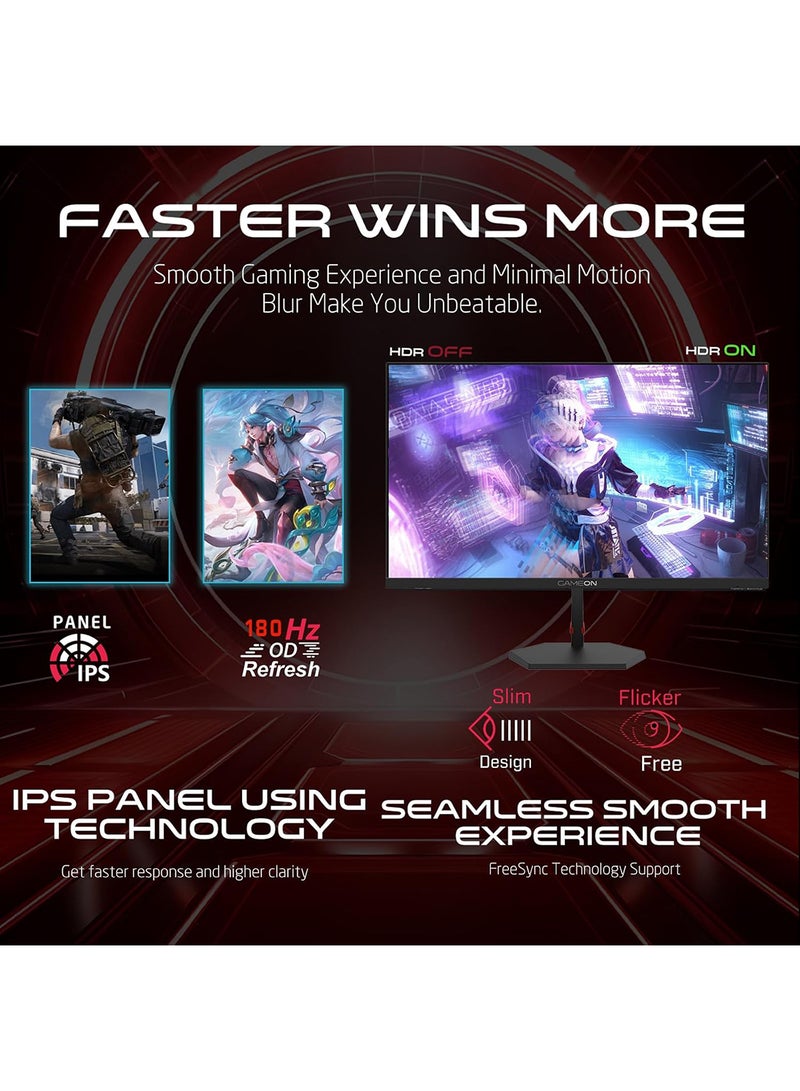 GAMEON 27 Inch QHD Gaming Monitor, 180Hz IPS Display, 1ms Response Time, HDMI 2.1, Flat Screen, FreeSync & G-Sync Compatible, 2560×1440, PC & Console Ready black - Image 5