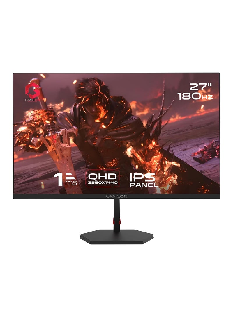 GAMEON 27 Inch QHD Gaming Monitor, 180Hz IPS Display, 1ms Response Time, HDMI 2.1, Flat Screen, FreeSync & G-Sync Compatible, 2560×1440, PC & Console Ready black - Image 1
