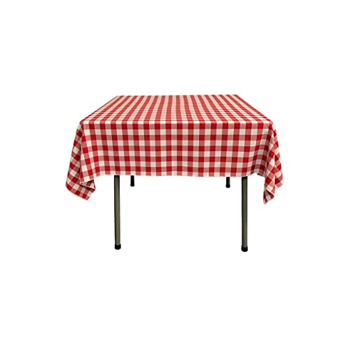 LA Linen Checkered Overlay Tablecloth, 58 by 58-Inch, Red - Image 1