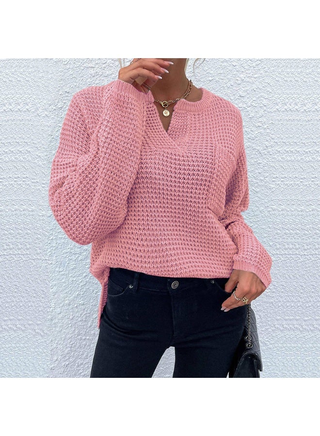 NIBEMINENT Athleisure Loose Fit Cable Knit Sweater Women Autumn And Winter Casual Fashion V Neck Solid Color Pocket VêTement Femme - Image 1