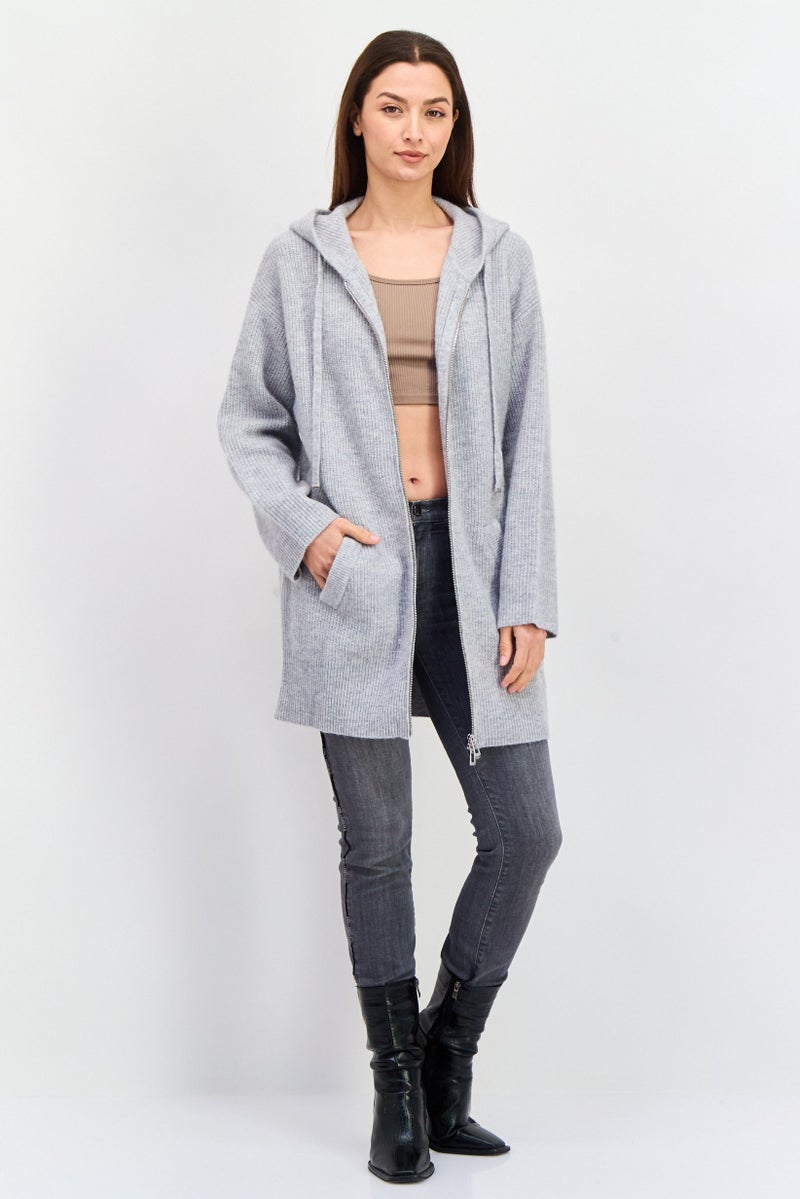 Boss By Hugo Boss Women Hooded Long Sleeves Knitted Sweater, Grey  - Image 4