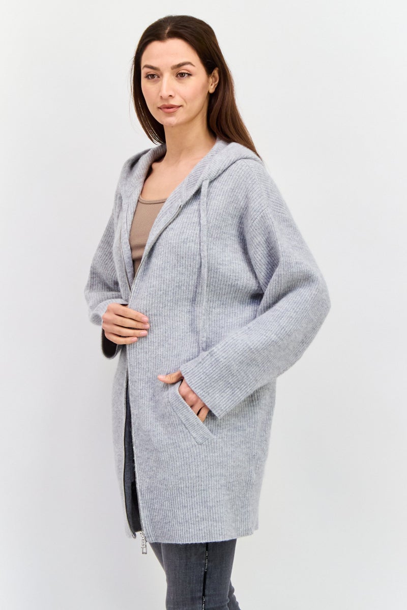 Boss By Hugo Boss Women Hooded Long Sleeves Knitted Sweater, Grey  - Image 2