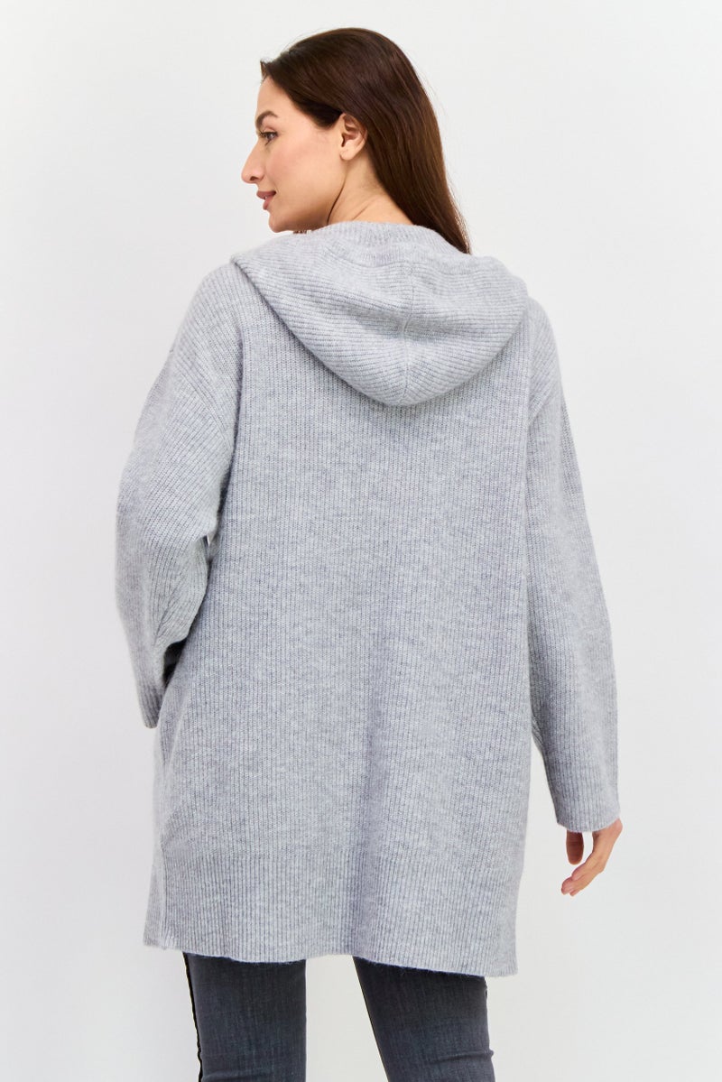 Boss By Hugo Boss Women Hooded Long Sleeves Knitted Sweater, Grey  - Image 3