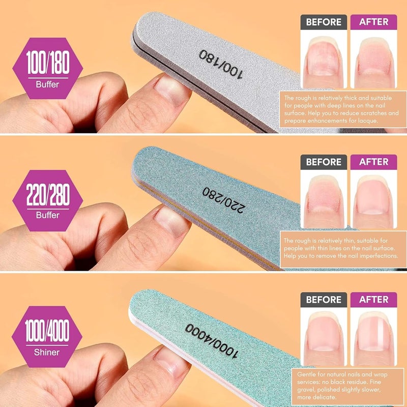 Beauté Secrets Beaut Secrets Korean Sand Paper 6pcs Nail Files Set for Manicure Nail Buffer Files Block Coarse Washable Nail Polisher Double Sided Nail Shaper Emery Boards for Acrylic Natural Nail 10015018022024028010004000 Grid - Image 4