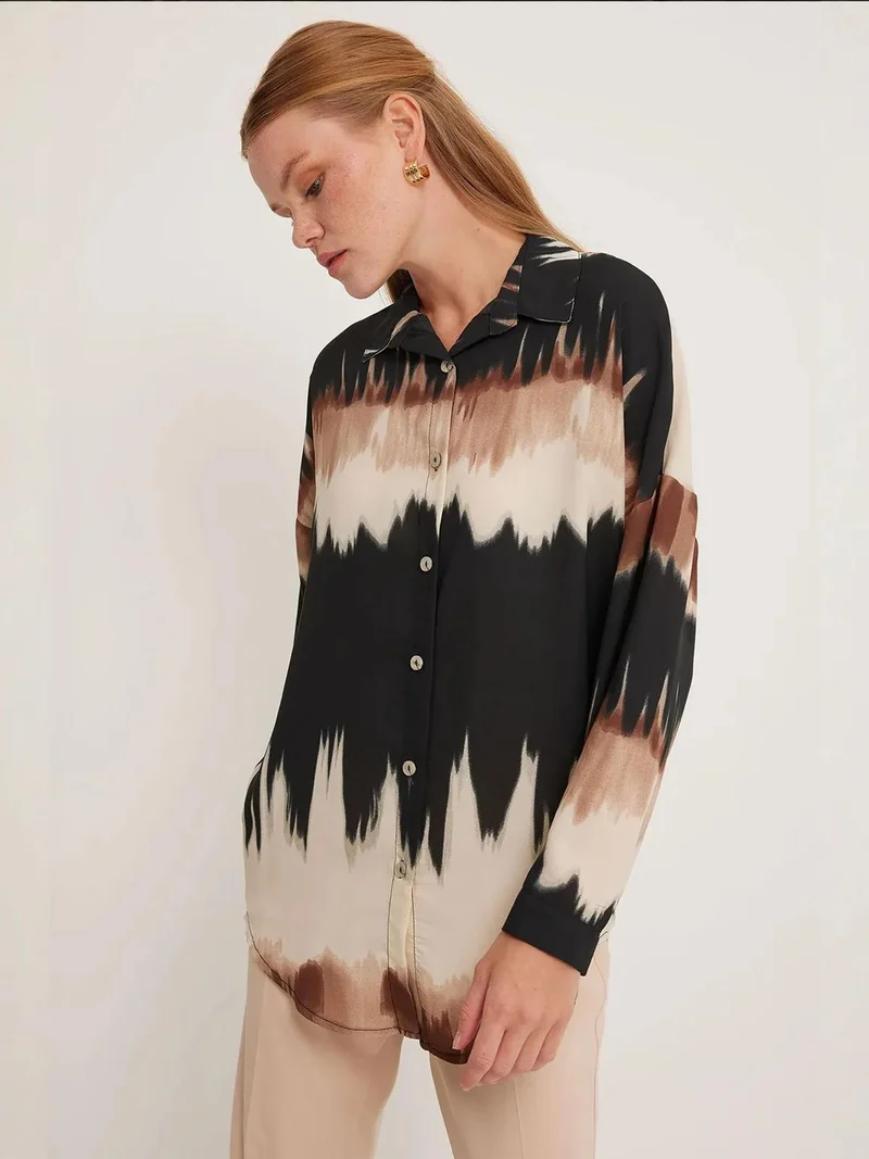 BIG DART BDART Oversized Abstract Weaving Long Sleeve Shirt with Button Closure