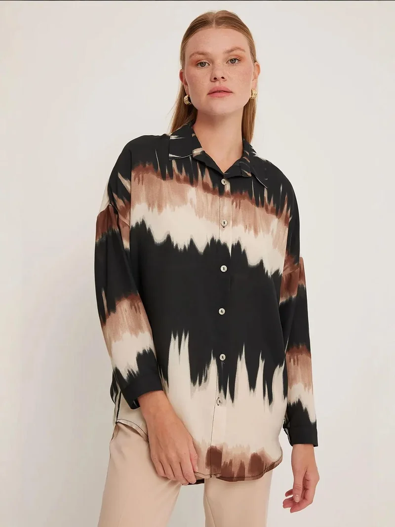 BIG DART BDART Oversized Abstract Weaving Long Sleeve Shirt with Button Closure