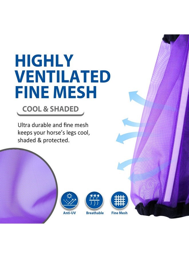 CareMaster Universal Size Horse Leggings Fine Mesh Horse Fly Boots Greatly Reduce Stomping Breathable Horse Boots Leg Wraps (Set of 4) Purple - Image 2