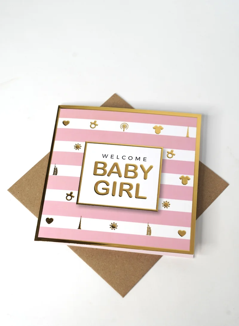 Share the Love Welcome Baby Girl Gold Foil Greeting Card