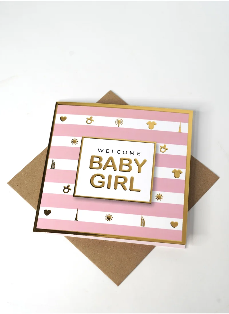 Share the Love Welcome Baby Girl Gold Foil Greeting Card