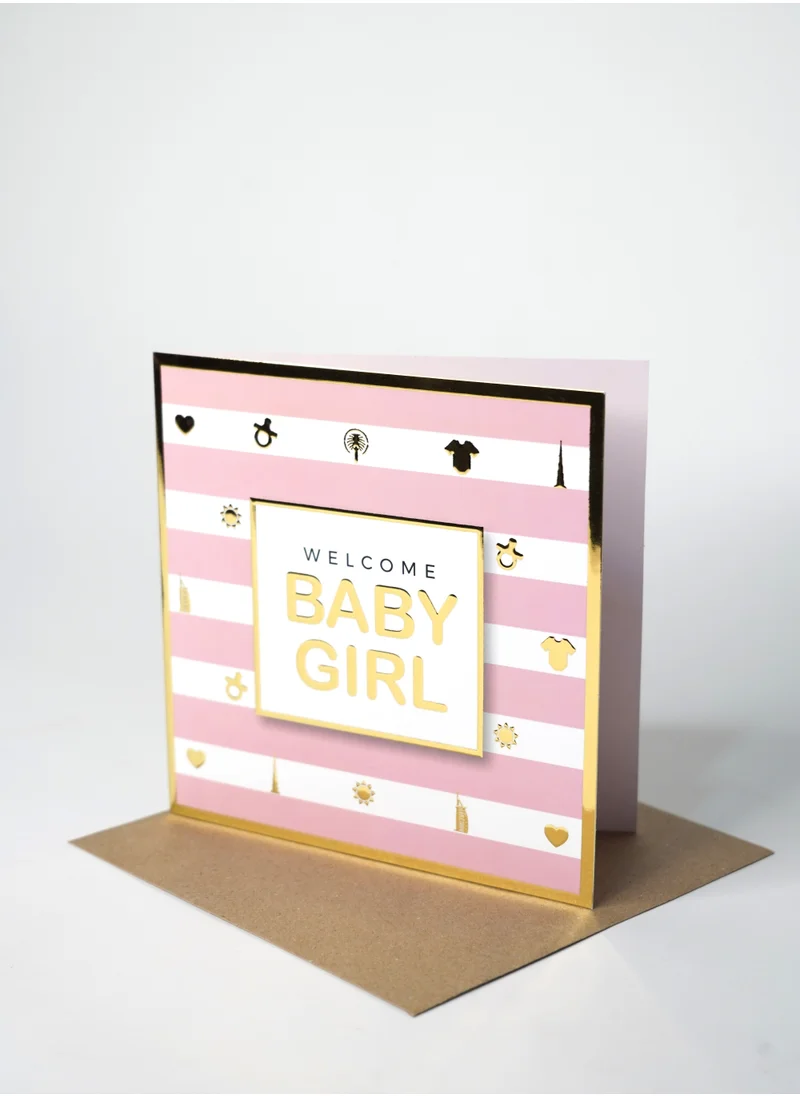 Share the Love Welcome Baby Girl Gold Foil Greeting Card