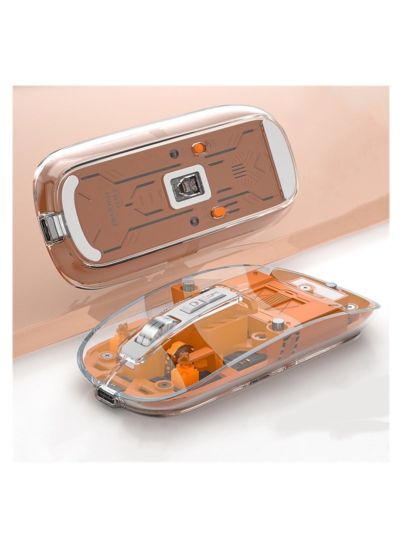 SYOSI Wireless Bluetooth Mouse, Tri-Mode (BT1+BT2+2.4G) USB C Rechargeable Computer Mouse, Full Transparent Portable Silent Mouse with USB Receiver for Laptop PC Computer Macbook (Orange) - Image 1