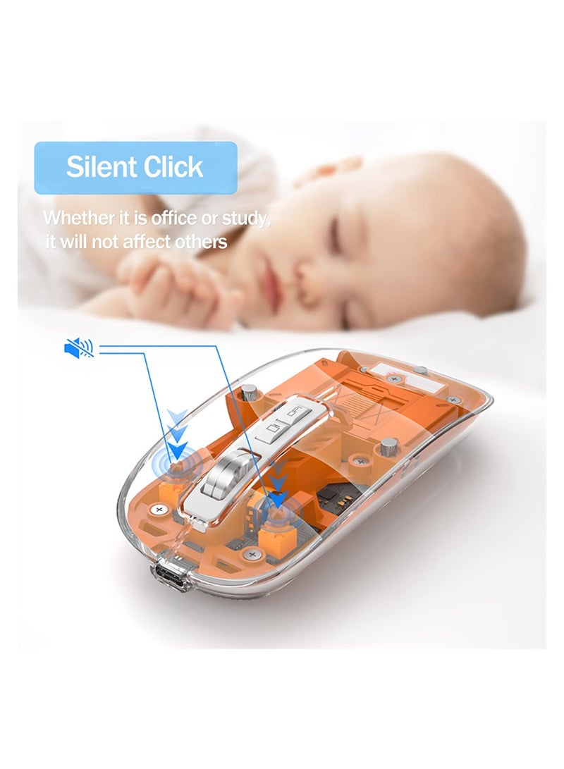 SYOSI Wireless Bluetooth Mouse, Tri-Mode (BT1+BT2+2.4G) USB C Rechargeable Computer Mouse, Full Transparent Portable Silent Mouse with USB Receiver for Laptop PC Computer Macbook (Orange) - Image 5