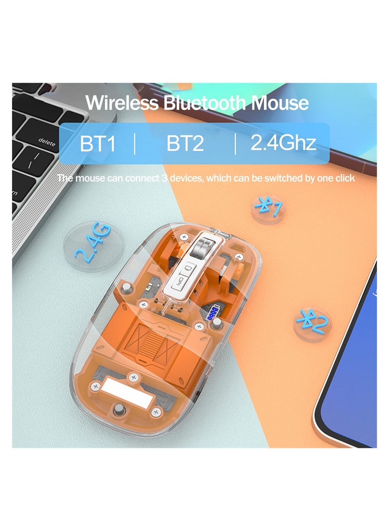 SYOSI Wireless Bluetooth Mouse, Tri-Mode (BT1+BT2+2.4G) USB C Rechargeable Computer Mouse, Full Transparent Portable Silent Mouse with USB Receiver for Laptop PC Computer Macbook (Orange) - Image 2