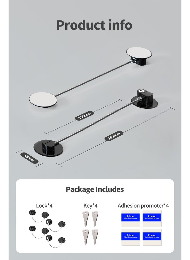 Bcarenest 4 Pack Refrigerator Locks, Drawer Locks, Strong Adhesive, Designed for Child Safety, Also Suitable for Refrigerator, Doors, Windows, Cabinets, etc. (Black). - Image 2