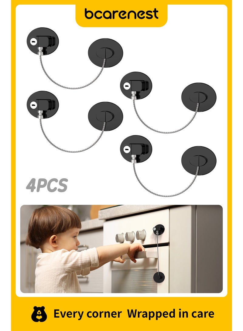 Bcarenest 4 Pack Refrigerator Locks, Drawer Locks, Strong Adhesive, Designed for Child Safety, Also Suitable for Refrigerator, Doors, Windows, Cabinets, etc. (Black). - Image 1
