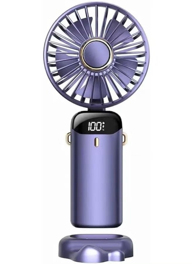 BUYCO Portable Handheld Mini Fan USB Rechargeable with Digital Display, Strong Wind Cooling Fan, 5 Speed Adjustable, Compact Travel Fan with Stand Base for Outdoor, Office & Summer - Image 1