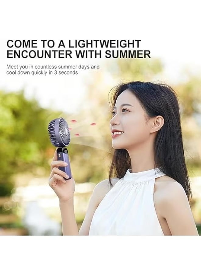 BUYCO Portable Handheld Mini Fan USB Rechargeable with Digital Display, Strong Wind Cooling Fan, 5 Speed Adjustable, Compact Travel Fan with Stand Base for Outdoor, Office & Summer - Image 2