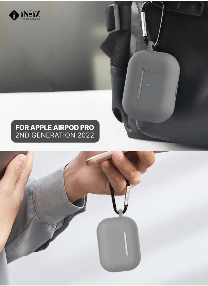 INEIX Soft Silicone Protective Case Cover  for Apple AirPods Pro (2nd generation) 2022-Grey  - Image 5