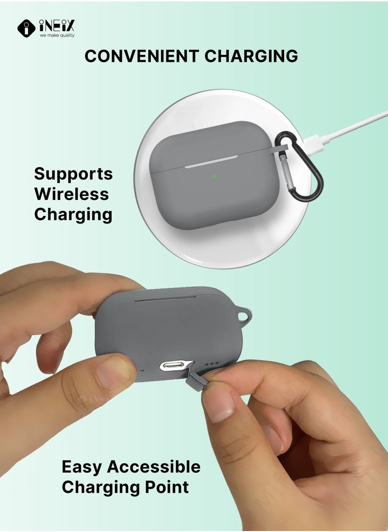 INEIX Soft Silicone Protective Case Cover  for Apple AirPods Pro (2nd generation) 2022-Grey  - Image 3