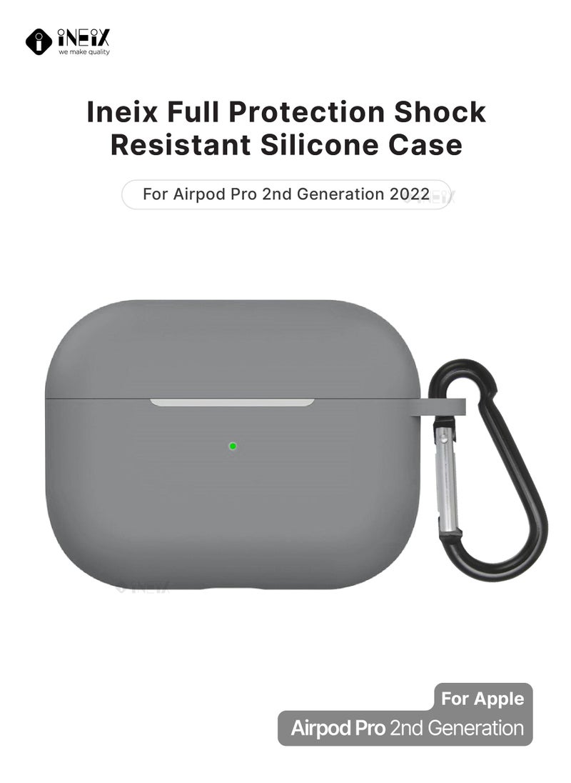 INEIX Soft Silicone Protective Case Cover  for Apple AirPods Pro (2nd generation) 2022-Grey  - Image 1