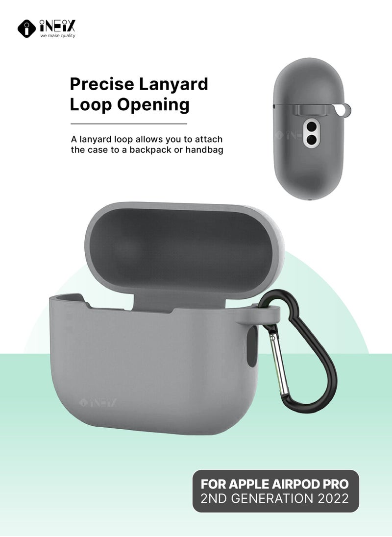 INEIX Soft Silicone Protective Case Cover  for Apple AirPods Pro (2nd generation) 2022-Grey  - Image 4