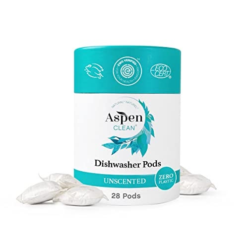 AspenClean Unscented Dishwasher Pods by AspenClean, Dye-Free, Zero Plastic, EWG Verified™, Vegan, Eco-Friendly, Natural Dishwasher Detergent - 28 Count - Image 1