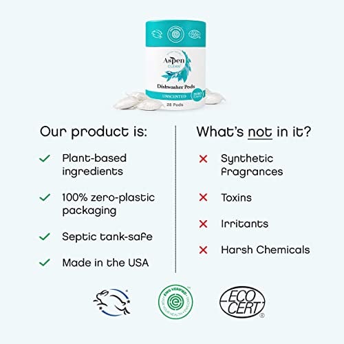 AspenClean Unscented Dishwasher Pods by AspenClean, Dye-Free, Zero Plastic, EWG Verified™, Vegan, Eco-Friendly, Natural Dishwasher Detergent - 28 Count - Image 5