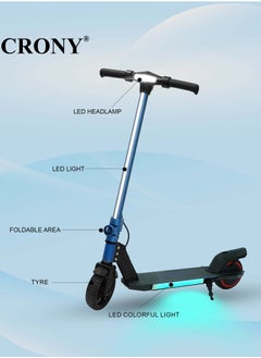 Crony S32 Children's E-Scooter,130W Motor, 10-16KM/H Speed, 21V/2.5AH Battery, 5-8KM Range, Foldable & Portable, Aluminum Alloy Frame, LED Display & Lights, Foot Brake, Safe Electric Skateboard for Kids, Teens, and Young Riders, Easy-to-Use for Beginners Electric Scooter, Eco-Friendly Battery-Powered Ride for Children, Lightweight Kids Motorized Scooter, Electric Kick Scooter for Toddlers, Small & Kid-Friendly E-Scooter, 100KG Max Load, LED Light Base, Safe Braking System, Ideal for Short Commutes, Charging Time 2-3 Hours, Compact Design for Easy Storage, Easy Folding Mechanism, Durable and Sturdy Frame, Perfect Scooter for Outdoor Adventures, Youth Electric Rideable, Portable Electric Scooter with Safety Features, Ideal for Kids Who Want to Explore, Fun and Practical Scooter for Family Rides, Suitable for Youth Riders, Electric Scooter with Speed Control for Safe Riding, Perfect Gift for Kids and Teens，Blue  - Image 2