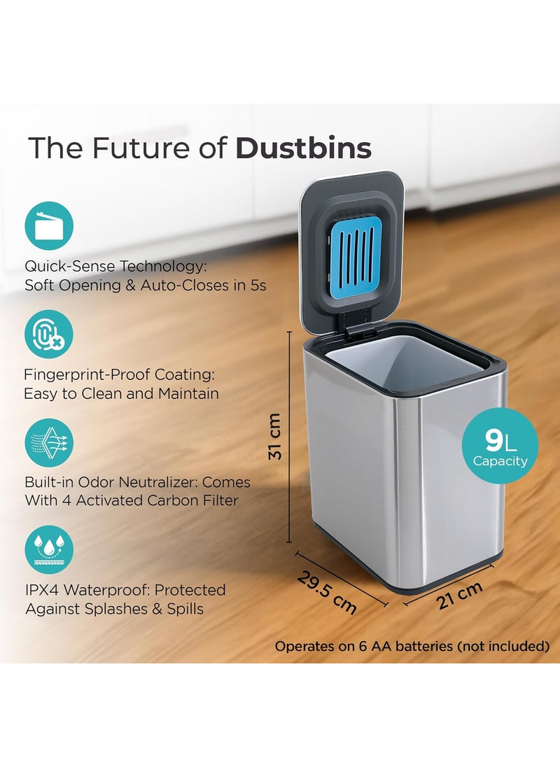 The Better Home The Better Home 9L 31cm Stainless Steel Dustbin With Lid Automatic Smart Sensor Dustbin For Kitchen Dustbin For Kitchen With Inner Bucket Dustbin For Bedroom With BuiltIn Odor Filter Silver  - Image 2
