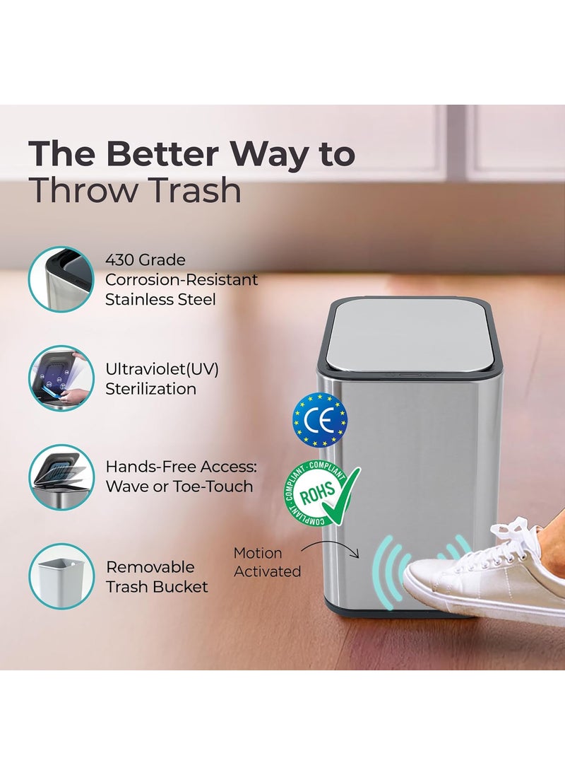 The Better Home The Better Home 9L 31cm Stainless Steel Dustbin With Lid Automatic Smart Sensor Dustbin For Kitchen Dustbin For Kitchen With Inner Bucket Dustbin For Bedroom With BuiltIn Odor Filter Silver  - Image 3