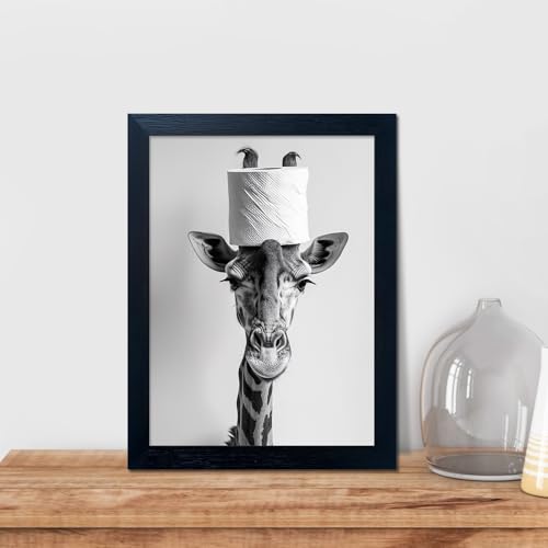 Melpa Art Framed Funny Bathroom Wall Art, Giraffe with a Toilet Paper Roll on Head Decor, Black and White Bathroom Pictures Wall Decor, Humor Animal Canvas Print Artwork - Image 5