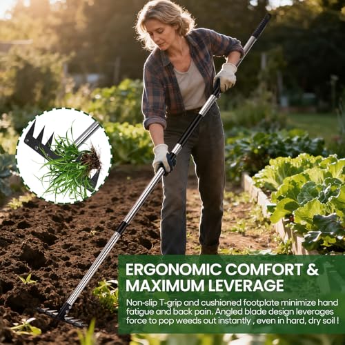 MofivKce Stainless Steel Weeding Tool withSaw Blade - 4-Section Detachable Handlefor Effortless Gardening, YardWork & Weed Removal - Image 3