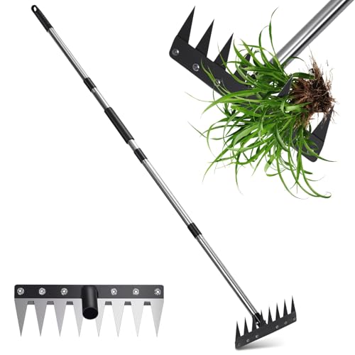 MofivKce Stainless Steel Weeding Tool withSaw Blade - 4-Section Detachable Handlefor Effortless Gardening, YardWork & Weed Removal - Image 1