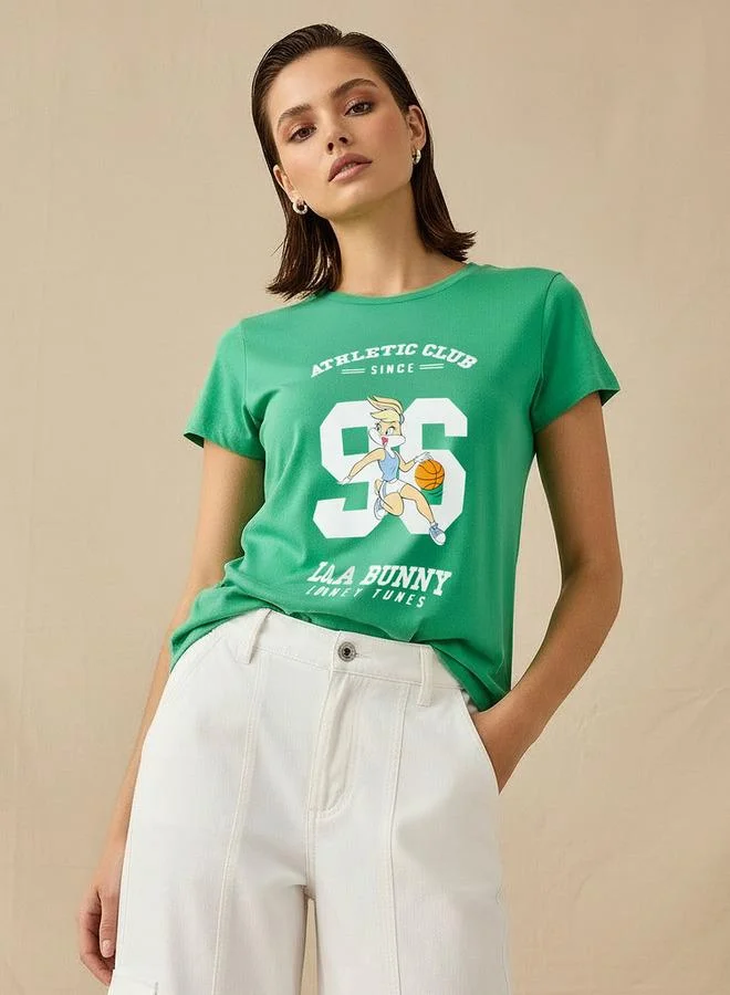 اس بي كاركترز Regular Fit Cotton T shirt with Lola Bunny Print